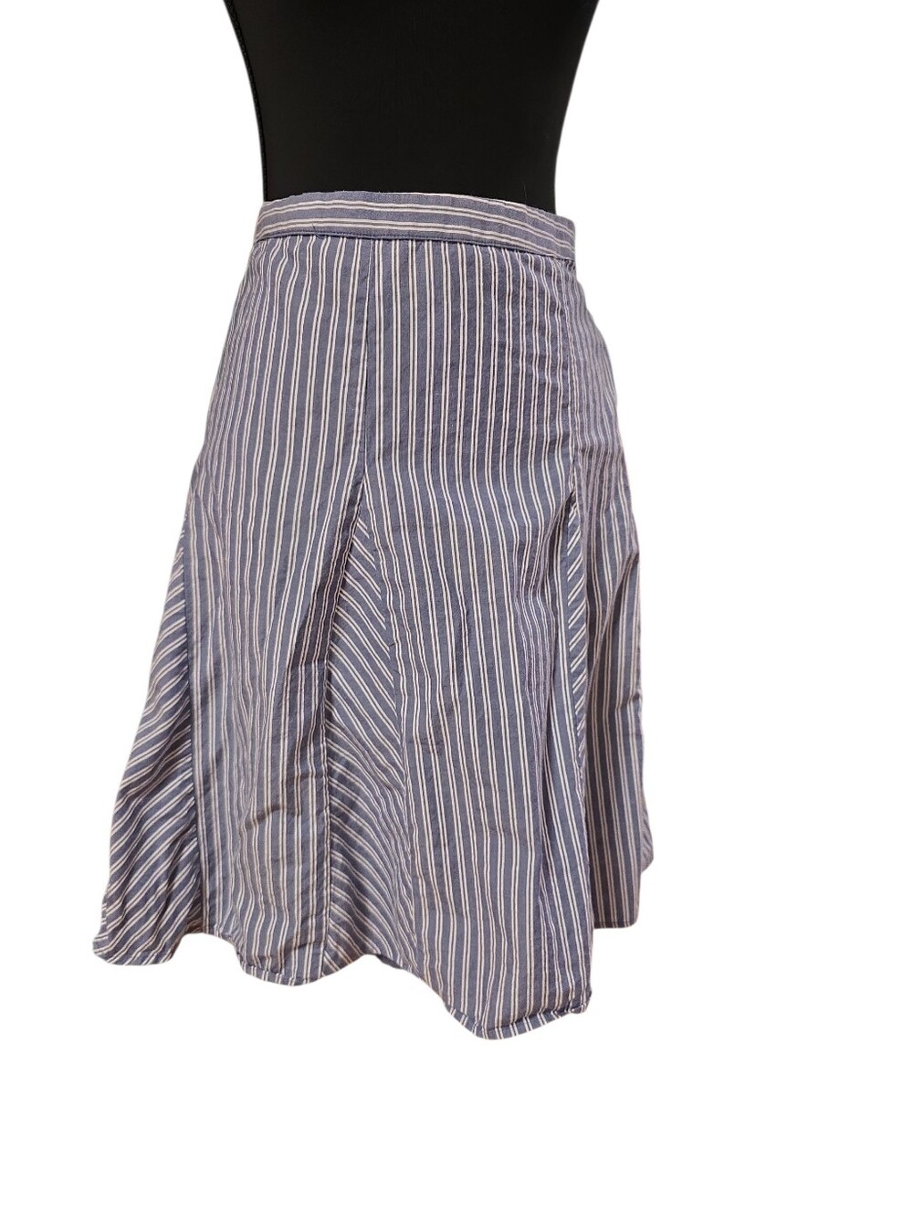 Merona Blue and White Pleated 100% Cotton Midi A-Line Skirt 4